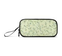 Light Green Background with Small Blue Flowers on It Nylon Storage Pen Case Pencil Bag Large Capacity Pencil Cases for College Stationery for Preppy School Student