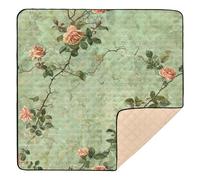 Light Green Background with Vintage Roses Arranged Irregularly on It Cute Foldable Baby Playmat for Indoor Outdoor Non-Toxic Baby Kick Crawling Mat for Baby Toddler Infant, 50'' x 50''