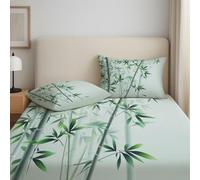 Light Green Bedding Bamboo Flowers Plants Easy Care Hyper-realistic Fully Elasticated Sheet Neo-Chinese Elegant Sophisticated Serene Deep Pocket Fitted Sheet 120 x 190 x 25 Adults