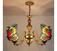 Light,Green Butterfly Chandeliers, Stained Glass Ceiling Light Fixtures for Living Bedroom Dining Room Kitchen, Max40W,8 a/3 Lights