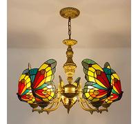 Light,Green Butterfly Style Chandeliers, Stained Glass Ceiling Light Fixtures for Living Room Bedroom Dining Room Kitchen, E27, Max40W,8 Lights a/5 Lights