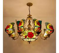Light,Green Butterfly Style Chandeliers, Stained Glass Ceiling Light Fixtures for Living Room Bedroom Dining Room Kitchen, E27, Max40W,8 Lights a/8 Lights a