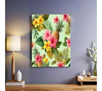 Light Green Canvas Wall Art 60 x 40 cm Floral Palm Leaves Poster Modern Print Painting Framed Picture for Living Room Bedroom Decoration
