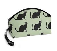 Light Green Cat Cosmetic Bag for Women Makeup Organizer with Wide Opening & Handle Waterproof PU Leather Zipper Pouch Portable Toiletry Bag for Skincare Brush Travel Essentials