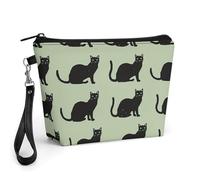 Light Green Cat Cosmetic Bag for Women Makeup Organizer with Wide Opening & Handle Waterproof PU Leather Zipper Pouch Portable Toiletry Bag for Skincare Brush Travel Essentials