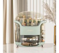Light Green Dustproof Cosmetic Organizer, 28x20x34cm, Multi-Compartment Makeup Storage Box