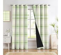 Light Green Farmhouse Scottish Plaid Blackout Curtains For Bedroom 54 Inch Drop Elegant Geometric Printed Room Darkening Soft Eyelet Thermal Insulated Curtain Window Drapes Decor 2 Panel Set