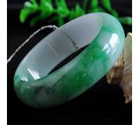 Light Green Floating Flower Jade Bangle, Women's Wide Sun Green Jade Bangles, White-Green Women's Jade Bangle, with Jewelry Box, 54-64mm,60mm