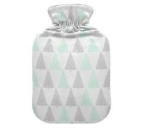 Light Green Grey Dotted Christmas Trees Water Bottle for Hot Water with Soft Cover, 1L Warm Water Bottle for Bed for Hot and Cold Therapies