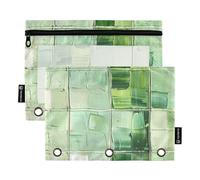 Light Green Grid Binder with Clear Window Zippered Pencil case Big Capacity 3 Rings Pencil case School Class Office Organizers Multicolored 2 PCS