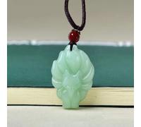(light green) Hand-carved Nine-tailed Fox Pendant Necklace Chinese Amulet Long Cord Fox Necklace Women Man's Lucky Jewelry Gift