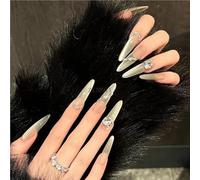 Light green handmade armor high-end cat's eye wear manicure pure desire long stick diamond fairy nail pieces(S size 10 pieces bag)