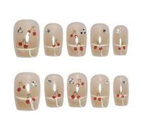 Light Green Handmade Press On Nails Short Square 10Pcs Fake Nails Cat's Eye Hand-painted cherry Luxury Glue on Nails Reusable Acrylic False Nails Manicure Kits with Cute Design for Women (XS)