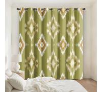 Light Green Ikat Curtains, Ethnic Tribal Diamond Geometric Home Decor for Bedroom Living Room Blackout Curtains, Thermal Eyelet Window Drapes, 2 Panels 54 Drop, 66x54 (W x L) Q-D39