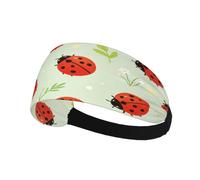 Light Green Ladybug Elastic Printed Sweat Wicking Headband For Men Women