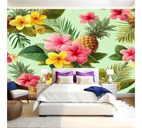 Light Green Mural Wallpaper Floral Palm Leaves Non-Woven Art Print 390 x 260cm Wall Murals Poster Picture Design Modern Decoration for Bedrooms Living Room Children Nursery