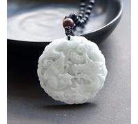 Light Green Natural Jade Dragon Phoenix Medallion Pendant Amulet Sweater Chain Jewelry for Wedding Gifts