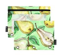 Light Green Pears Leaves Pencil Pouch 3 Ring Binder Zipper Binder Pencils Bags Custom School Binders Clear Pockets Boys 9.8" x 7.1", 2 Packs