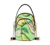 Light Green Pears Leaves Shoulder Purse for Women Quilted Chain Strap Phone Wallet Handbag Cute Ladies Tote Crossbody Satchel