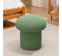 Light Green Round Stool Soft Lamb Wool Fabric Mushroom Design Solid Wood Base Cozy Foot Rest for Living Room Bedroom Kitchen Balcony Large Size