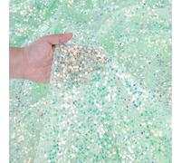 Light Green Sequin Fabric by The Yard 2 Yard Sparkly Fabric 5MM Iridescent Glitter Mesh Embroidery for Sewing Custom Clothe Dress Mermaid Table Decor Wedding DIY Crafts