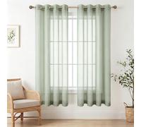 Light Green Sheer Curtains 63 Inches Long for Bedroom, Grommet Light Weight Cottage Core Soft See Through Faux Linen Voile Window Panel Drapes for Kids Room Living Room 52x63 Inch Length, Sage Green