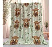 Light Green Throw Blanket for Kids Boys Girls, Abstract Watercolor Highland Cows Flowers Blankets Child Room Decor - Soft Fluffy Warm Blanket For Beds And Sofas Multiple Sizes 180 x 200 cm
