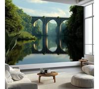 Light Green Wall Wallpaper Mural Gothic Architecture Water Reflection, Premium Non-Woven Wallpaper Mural for Bedroom livingroom Wall Decor 350 x 256 cm Art Print Photo Paper Poster