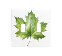 Light Green Watercolor Maple Leaf Double Gang Toggle Light Cover Wall Plate Switch Decor Standard Size - 11.4x11.4cm