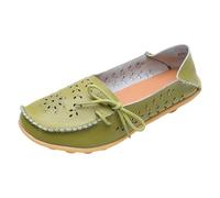 Light Green Women's Loafers & Moccasins Comfort Wide Fit Walking Cute Flat Loafer Flower Hollow Out Soft Cowhide Leather Loafer Flat Shoes Slip-Ons Ladies Loafers Slippers Footwear UK Size 6.5