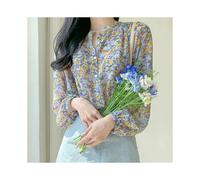 (Light Green, XL) Women Elegant Print Chiffon Blouse Spring Summer Casual Long Sleeve V Neck Loose Shirt Office Lady Button Sweet Tops