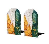 Light Green Yellow Large Leaves Abstract Bookends For Shelves 2 Pcs Wooden Book Stopper Organizer For Home Office Libraries