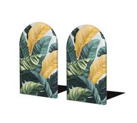 Light Green Yellow Large Leaves Bookends For Shelves 2 Pcs Wooden Book Stopper Organizer For Home Office Libraries
