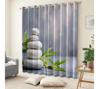 Light Grey 100% Blackout Curtains Serene Landscape Stones Bamboo Leaves Window Drapes 2 Panels, for Bedroom Living Room - Grommet Top Room Darkening Insulated Curtains Home Decor 29.5 x 65 Inch