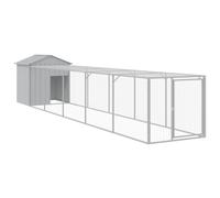 (light grey, 117 x 609 x 123 cm) vidaXL Chicken Cage with Run Farm Chicken Run Coop Hen House Galvanised Steel