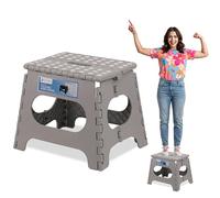 Light Grey - 11inch Foldable Step Stool for Adults & Children - Heavy Duty Plastic Compact, Collapsible Stool for Home, Bathroom, Garage, Office, Picnic - Non-Slip Design, Weight Capacity 330lbs