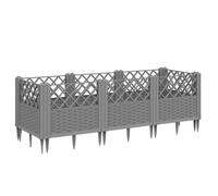 vidaXL Garden Planter – Rattan-Look Polypropylene Rectangular Flower Pot with Pegs, Light Grey