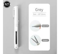 (Light Grey) 1pc Mini Color Folding Scissor Pen Cutter Portable Size Safe Ceramic Pencutter Utility Knife for Paper Work Diary School