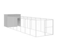 "vidaXL Dog House with Run - Multipurpose Pet Haven Made of Durable Galvanised Steel - Mesh Design for Ventilation - All-Weather Protection - Light Grey"