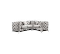(Light Grey, 4 Seater Left Hand Facing) SNOOZE Online Chesterfield 3 and 2 Seater Sofa Sets, Corner Sofas For Living Room, Upholstered Plush Fabric 3 Seater Velvet Sofas