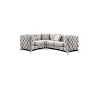 (Light Grey, 4 Seater Right Hand Facing) SNOOZE Online Chesterfield 3 and 2 Seater Sofa Sets, Corner Sofas For Living Room, Upholstered Plush Fabric 3 Seater Velvet Sofas