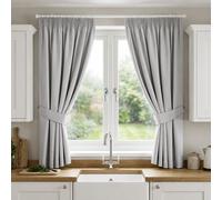 (Light Grey, 46" X 54" OR 117cm X 137cm) 100% Blackout Curtains Pencil Pleat Curtain Pair with Tiebacks