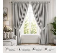 (Light Grey, 46" X 54" OR 117cm X 137cm) 100% Blackout Curtains Thermal Insulated Pencil Pleat Curtain Pair with Tiebacks