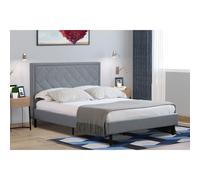 (Light Grey, 4ft6 Double) Padded Headboard Light Grey Dark Grey Fabric Bed Frame 4ft6 5ft Double King