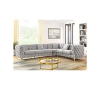 (Light Grey, 6 Seater Left Hand Facing) SNOOZE Online Chesterfield 3 and 2 Seater Sofa Sets, Corner Sofas For Living Room, Upholstered Plush Fabric 3 Seater Velvet Sofas