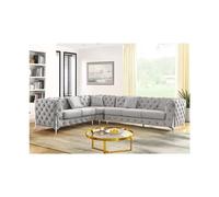 (Light Grey, 6 Seater Right Hand Facing) SNOOZE Online Chesterfield 3 and 2 Seater Sofa Sets, Corner Sofas For Living Room, Upholstered Plush Fabric 3 Seater Velvet Sofas