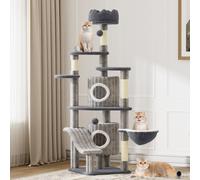 (Light Grey) 7-Layer Indoor Castle Cat Tree 162cm Velvet Fabric Equipped with Cat Scratching Posts