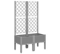 vidaXL Polypropylene Garden Planter with Trellis - Light Grey Rectangular Planter Box for Outdoor Use, Rattan Look, Elevated Design, 80x40x142 cm