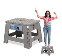Light Grey - 9inch Foldable Step Stool for Adults & Children - Heavy Duty Plastic Compact, Collapsible Stool for Home, Bathroom, Garage, Office, Picnic - Non-Slip Design, Weight Capacity 330lbs