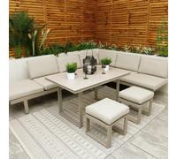 Light Grey Aluminium Metal Daybed/ Sofa Set & Dining Table Set Multi Use Modular With Light Grey Cushions